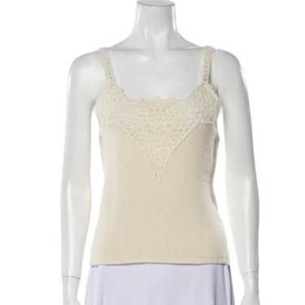 2006 Chanel Knit Cashmere Lace Cream Tank Top